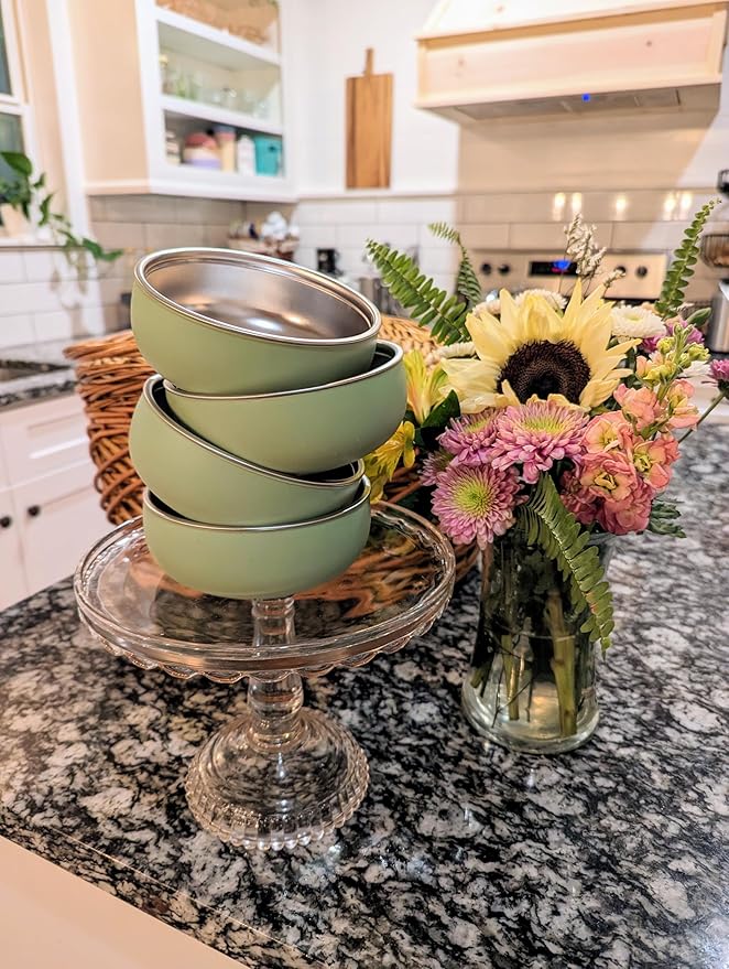 Monkey Proof™ Non-Toxic Stainless Steel Child Bowl 5” with Non-Slip Silicone Shell, (Set of 4 bowls) Unbreakable, Mess Free Feeding for Babies, Toddlers, Kids, BPA free (Sage Green)