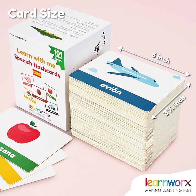 Spanish Flash Cards for Kids & Toddlers - 101 Cards - 202 Sides - Learn with Me - Objects, Numbers & Play Games - Great Value, Fun Learning and Educational Flashcards