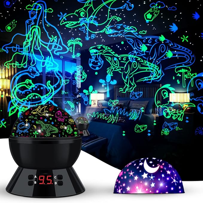 MOKOQI Dinosaur Night Light Projector for Kids Toys for Boys Room, 360 Degree Rotation with 17 Colors Dino Projection Light for Toddler Nightlight Lamp Birthday Gifts for Boys Bedroom Decor