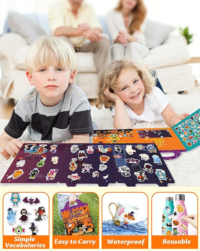 Reusable Sticker Book for Toddlers 2-4 Years, Stickers for Kids, Toddler Sticker Book Ages 1-3, Toddler Craft Activities, Toddlers Travel Toys Ages 2+ Boy Girl Birthday Gifts - Halloween