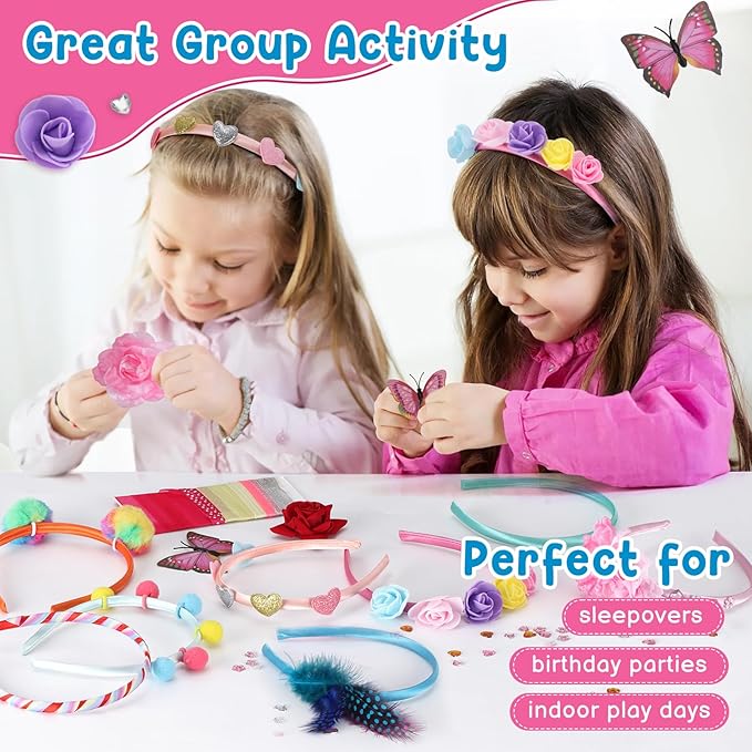 Headband Making Kit for Girls, DIY Hair Accessories Craft Set Make 12+ Fashion Headbands for Kids 5-12, Art Supplies with Ribbons & Charms, 5 Year Old Girl Birthday Gift Ideas, Girls Fashion Gift