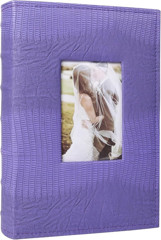 RECUTMS Photo Album Holds 300 4x6 Photos with Memo Areas, Slip in Pockets PU Leather Cover Photo Book with Front Window for Memories Couple Kids Family Pictures (Purple)