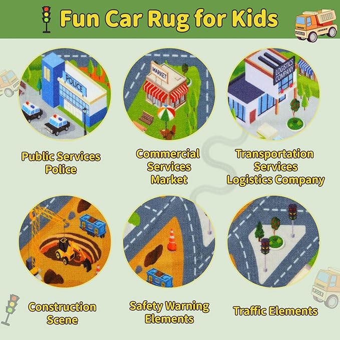 STARUIA Kids Cars Rug for Playroom, 5.3x6.6 Car Rugs for Kids Toy Cars, Non-Slip City Road Map Rug for Boy Bedroom, Educational Toddler Carpet Play Mat for Kid Room Classroom Nursery(63"x78")