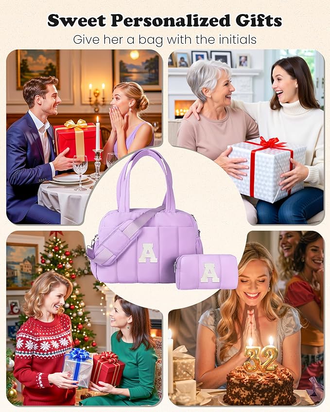 Initial Duffle Bag, Carry On Bags for Women，Birthday Gift for Mom-Overnight Bag with Wet Pocket，Lightweight Travel Bags Personalized Gym Tote with Makeup Pouch