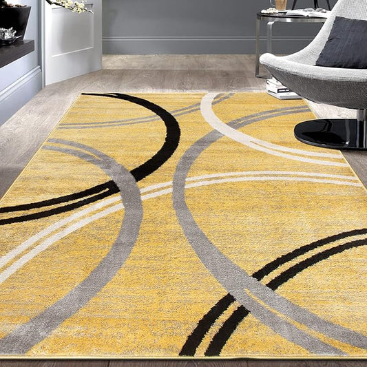 Rugshop Modern Wavy Circles Design Area Rug 8'8" x 12' Yellow