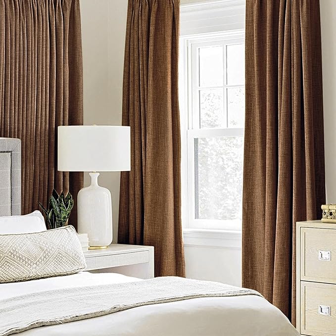 MIULEE 100% Blackout Linen Curtains for Bedroom Thermal Insulated Brown Grommet Room Darkening Curtains & Drapes Fall Decor for Living Room Nursery 52 x 96 Inch (2 Panels)