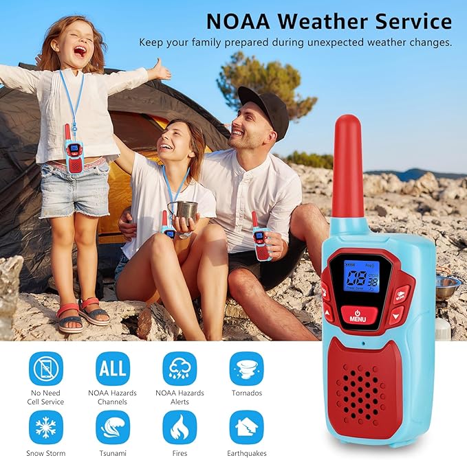 Walkie Talkies Long Range 3 Pack Rechargeable Walkie-Talkies for Kids Girls Boys Toddlers Adults Camping Hiking Skiing Cruise, Family Pink 2 Way Radio Toy with Lanyard Battery 4 Miles VOX NOAA