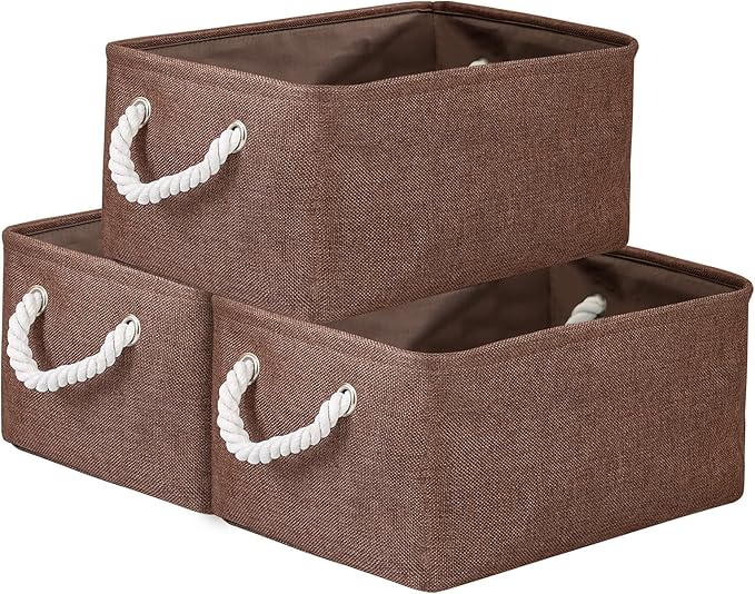 WarmHome Fabric Storage Bin Shelf Basket for Home, Closet(Brown-3 Pack, 13.8L9.8W6.7H)