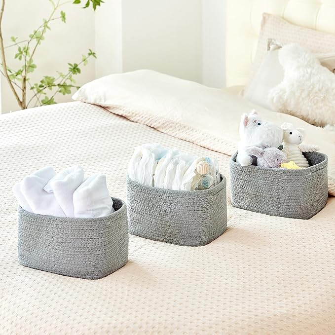 Small Baskets Set of 3 - 11"x7"x7" Perfect Toy Baskets for Storage, Ideal Storage Basket for Cube, Towels, and More - Basket for Shelves （Grey