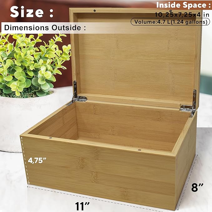 Personalized Wooden Keepsake Box with Hinged Lid, Unique Memory Box with Custom Message, Large Decorative Storage for Keepsakes, Romantic Couple Gift on Anniversary or Wedding, 11x8x4,75 in