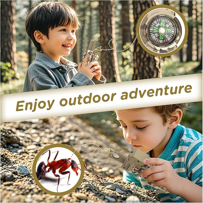 Walkie Talkies for Kids,5 Colourful Channels 2 Way Radio,Compass Flashlight and Magnifying Glass,3 Miles Long Range for Adventure Game,Outside, Camping, Hiking,Toys for 3-12 Year Old Boys Girls