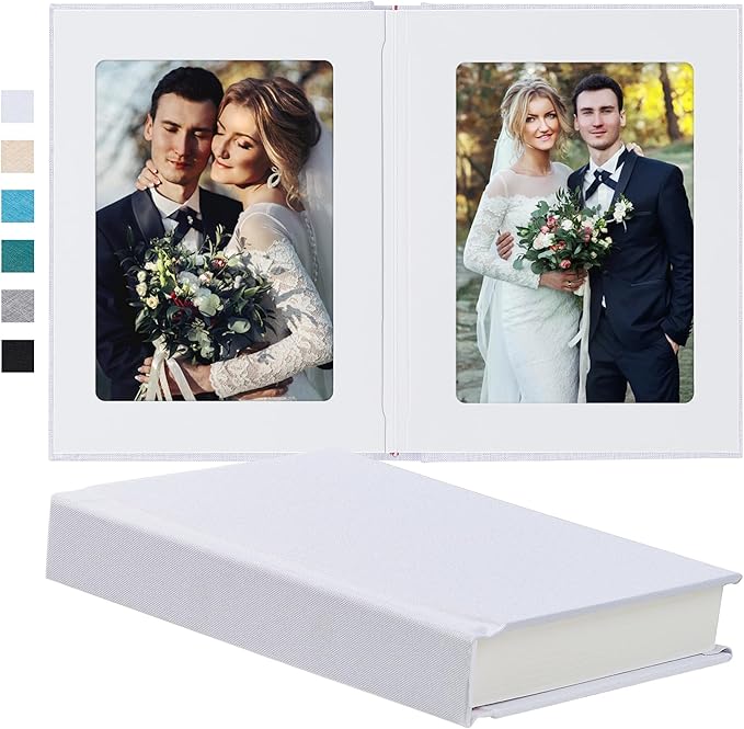 Photo Album 5x7 with Writing Space Linen Cover 5x7 Photo Album Book Holds 30 Photos Ideal for Wedding Theme-Album and Baby Photo Albums (White,30 Pockets)