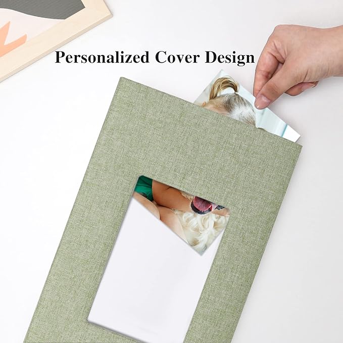 Vienrose Linen Photo Album 300 Pockets for 4x6 Photos Fabric Cover Photo Books Slip-in Picture Albums Wedding Baby Grassgreen