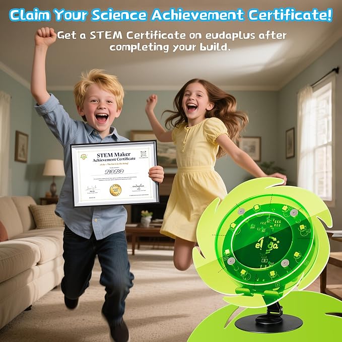 STEM DIY Toys Hand Assembly Electronic Spin The Wheel | Science Craft Kit for Kids Ages 8-9-10-11-12-13-14-15+ Years Old | Educational Gifts for Boys&Girls | Video Guide | (Round-Fluorescent Green)