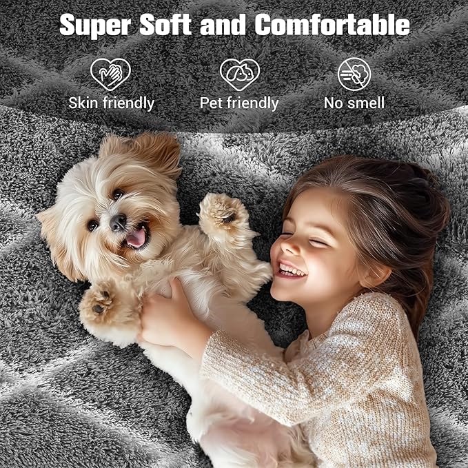 Fluffy Rug for Bedroom, 4X6Feet Super Soft Rug, Stripe Checkered Anti-Skid High Pile for Living Room Bedroom Kids Room Nursery, Dorm Home Decor