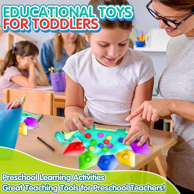 Dinosaur Color Sorting Sensory Toy Gift for Toddler Activities Fine Motor Matching Game Roadtrip Travel Essential Autism Fidgets for Classroom Christmas Stocking Stuffers for Kid 3 4 5 Year Old Boy