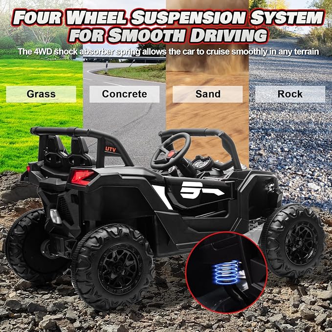 Electric Car for Kids, JOYRACER 24V Ride on Car Battery Powered Off-Road UTV w/Remote Control, 3 Speeds, 4x150W Powerful Motors, 18" Seat, Bluetooth, MP3, Electric Vehicles with Big Pull Bow