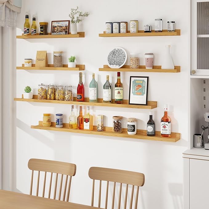 Axeman Picture Ledge Shelf, Floating Shelves for Wall Decor Storage Set of 6, 24 inch Floating Wall Mounted Shelves, Wall Shelves with Lip for Living Room, Bedroom, Nursery, Bathroom, Kitchen, Oak