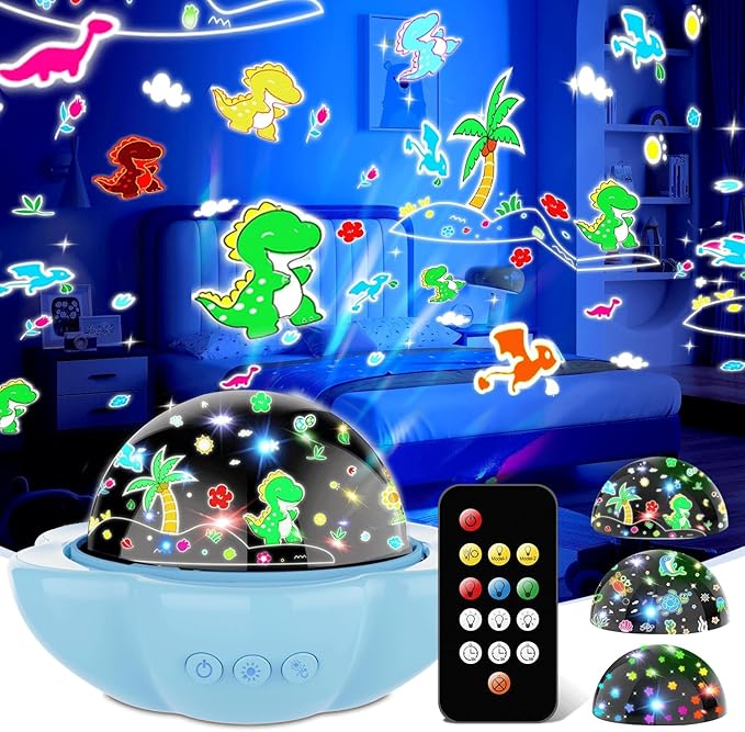 Night Light for Kids,Dinosaur Night Lights Projector,Remote Dimmable Timer Star Projector,360° Slient Ocean Lights for Ceiling Projector,Christmas Birthday Gifts for Boys&Room Decor