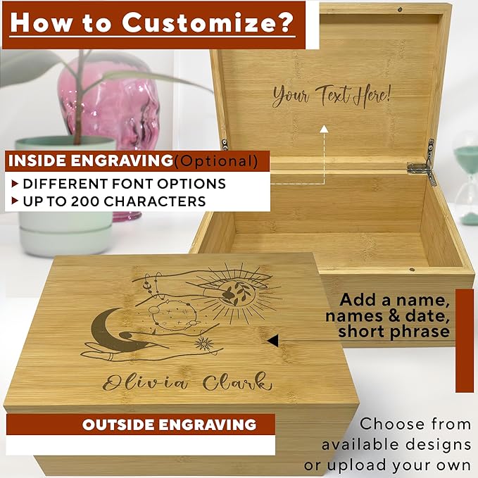 Witchy Gifts for Women - Personalized Crystal Stone Storage, Witchcraft Altar Box for Witchy Items, Pagan Spiritual Esoteric Gifts, Oracle Card Holder, Wiccan Box for Witch Essentials, 11x8x4,75 in