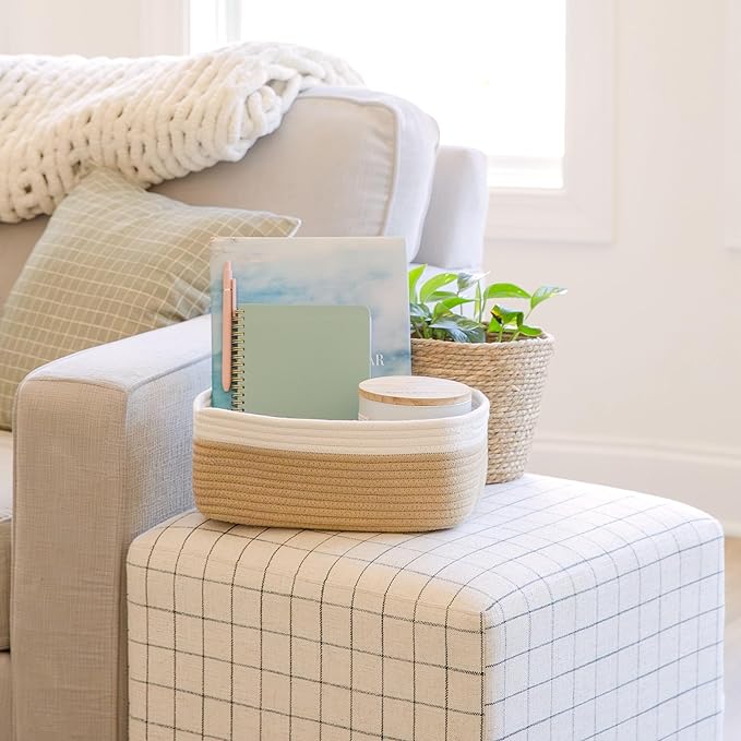 NaturalCozy 11.8"x8"x4.5” Storage Baskets for Shelves 3 Pack | Cotton Rope Woven Small Baskets for Organizing | Small Storage Bins for Nursery, Bathroom, Closet, Cube Shelf, Decorative, Gift Basket