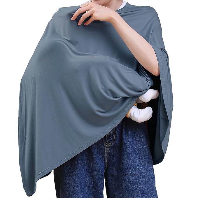 Nursing Cover for Breastfeeding, 360°Full Coverage Nursing Poncho, Rayon Soft & Breathable Breastfeeding Cover up (Smooth Rayon, Blue)