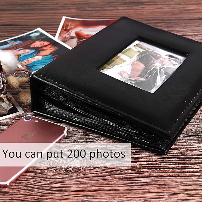 RECUTMS Photo Album 4x6 200, Leather Cover Slide In Photo Album for Family Wedding Children Holiday Anniversary Pictures Album (Black)