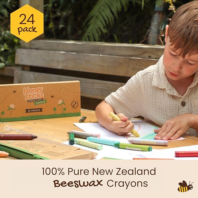 Honeysticks Jumbo Crayons (24 Pack) - Non Toxic Crayons - 100% Pure Beeswax and Food Grade Colors - 24 Bright Colors - Large, Easy to Hold and Use - Preschool Art Supplies for Toddlers/Kids 3-5, 4-8