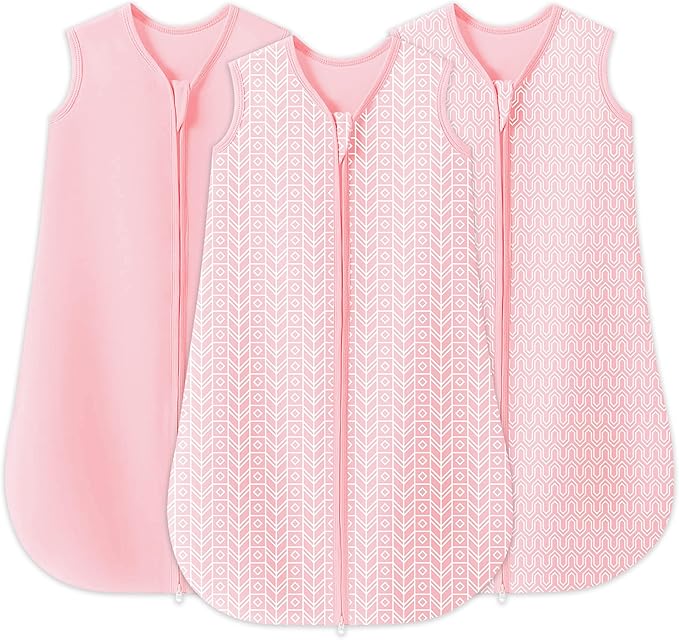 SWEET DOLPHIN Baby Sleep Sack 0-6 Months - 100% Cotton 2-Way Zipper TOG 0.5 Infant Wearable Blanket, Newborn Essentials Toddler 3 Pack Sleeping Sacks - Pink