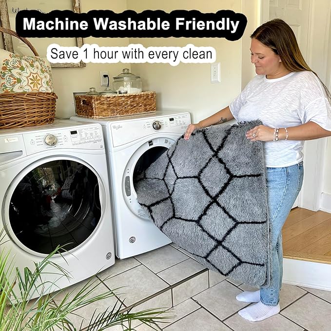 ONASAR Area Rugs for Bedroom Living Room, Washable 4x6 Fluffy Grey and Black Rug, Shaggy Geometric Floor Mat for Home Decor Aesthetic, Soft Plush Fuzzy Carpet for Nursery Kids Teen Dorm