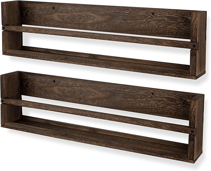 brightmaison Polynez 30" Floating Shelves for Nursery & Kids Room - Wall Multiuse Book Shelves, Set of 2 Brown Wood