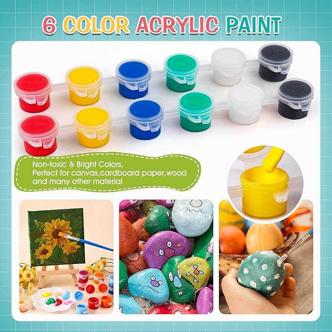 ESRICH 20 Set Mini Canvas Painting Kit, Minis Acrylic Paint Set, Valentines Day Gifts,4*4in Stretched Canvas with Easel, Acrylic Paints,Brushes,Palette,Mini Easel Canvas for Kids Adults Painting Party