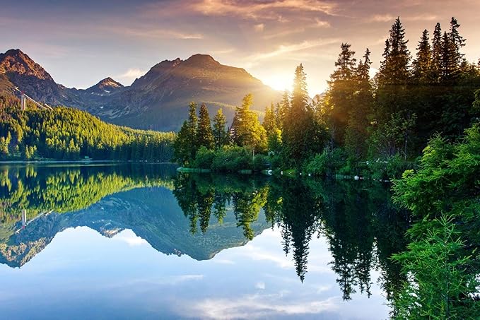 Natural Landscape Wallpaper Green Forest Lake Mountain Large Mural Wall Decor for Bedroom Living Room TV Background Home Decorations(Not Self-Adhesive)