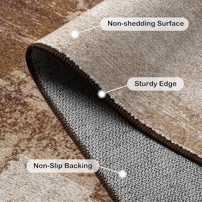 Washable Runner Rug, 2'6''x8' Kitchen Rugs Brown Long Runner Rugs with Rubber Backing, Abstract Non-Slip Carpet Runners for Hallways, Kitchen, Bedroom, Laundry, Entrance