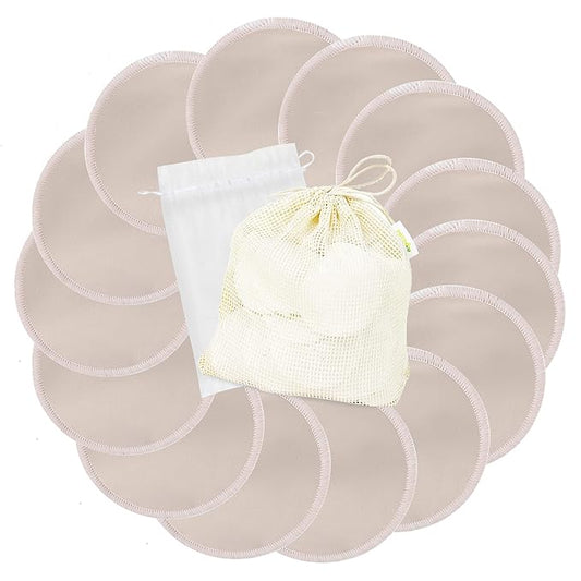 wegreeco Nursing Breast Pads (14 Pack) + Laundry Bag & Travel Storage Bag, 4.7 inch - Washable & Reusable Breastfeeding Nursing Pads (Rose Gold, Large, Plain Shape)