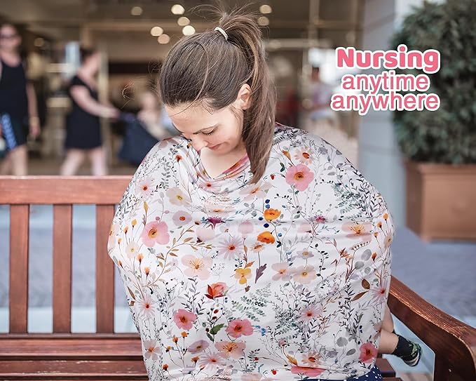 Rquite All-in-1 Car Seat Cover Baby, Carseat Covers for Girl Boy, Stretchy Soft Infant Car Seat Cover, Multi-use Baby Carrier Cover, Car Seat Canopy, Stroller Sun Shade, Nursing Breastfeeding Cover