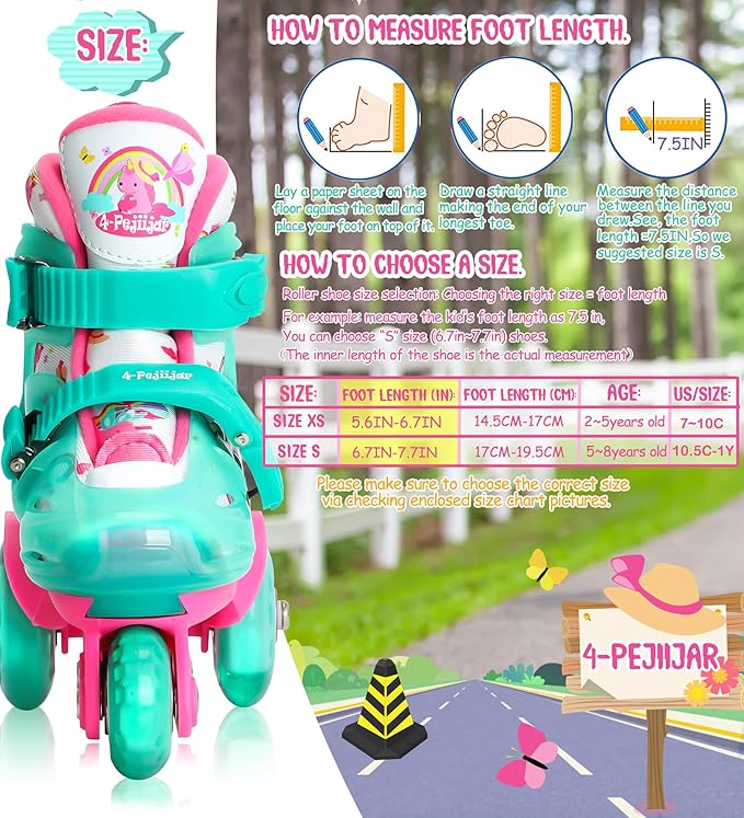 Adjustable Roller Skates for Kids Girls Ladies with Light Up Flash LED Wheels(Age 3-9),Three-Point Type Balance,Gift Box Packing for Toddlers,Children