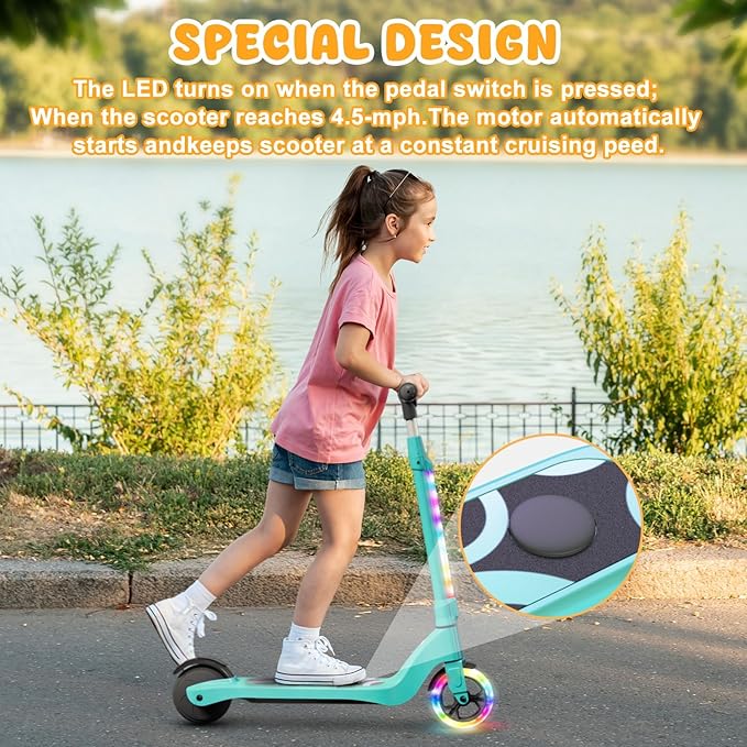 CBD Electric Scooter for Kids, 6 Mph Top Speed, Up to 5 Miles Range, 5.3" Solid Tires Wheel and Front Light, Kick Scooter Adjustable Height for Kids Age 6-12