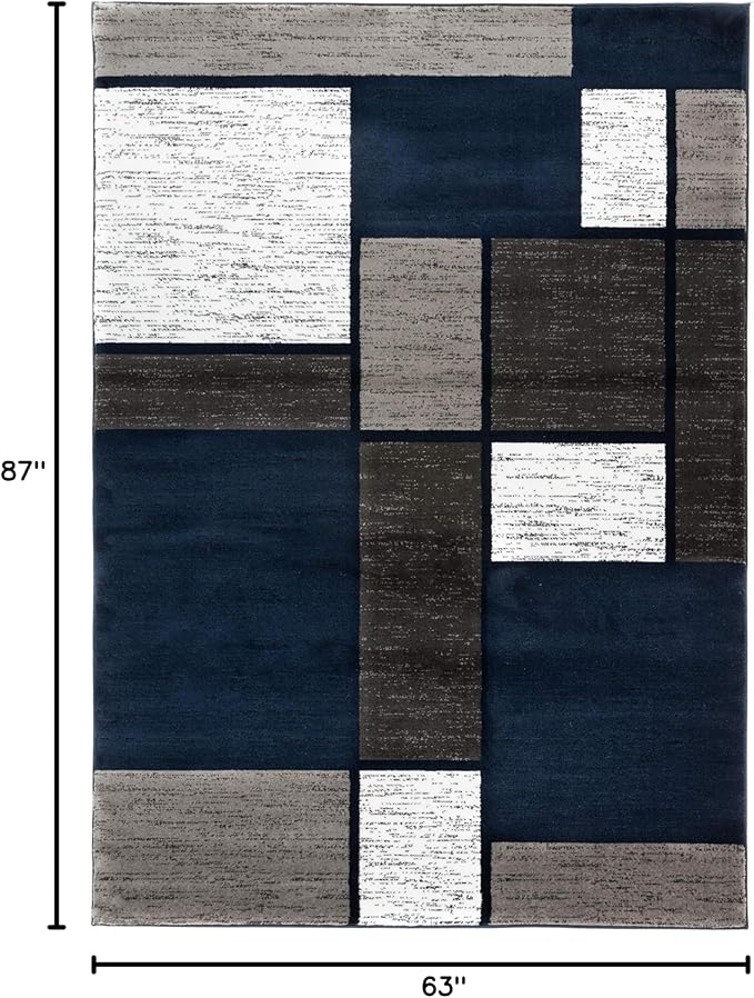 Rugshop Contemporary Modern Boxes Area Rug 5' 3" x 7' 3" Navy