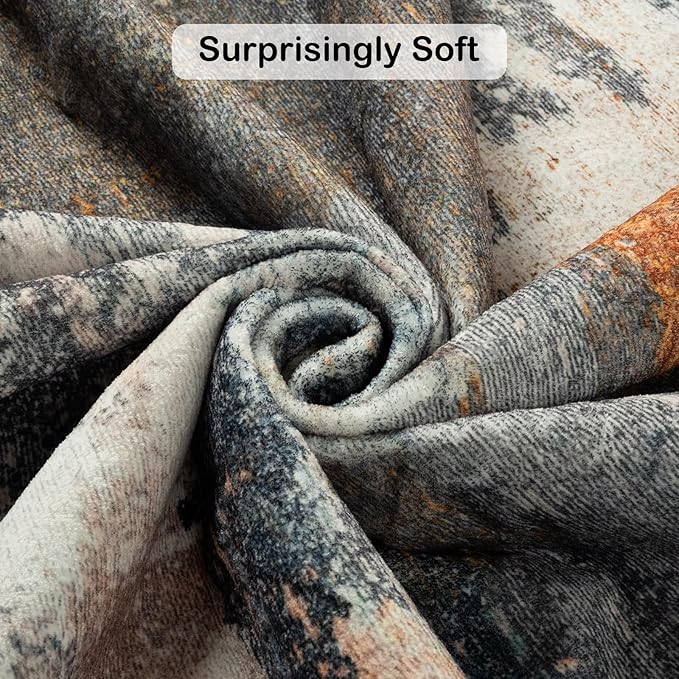 Kelarea Living Room Rug, 6x9 Rug Modern Abstract Washable Rugs Grey Faux Wool Vintage Carpet, Non Slip Rugs for Living Room, Bedroom, Dining Room, Kids Playroom, Home Office