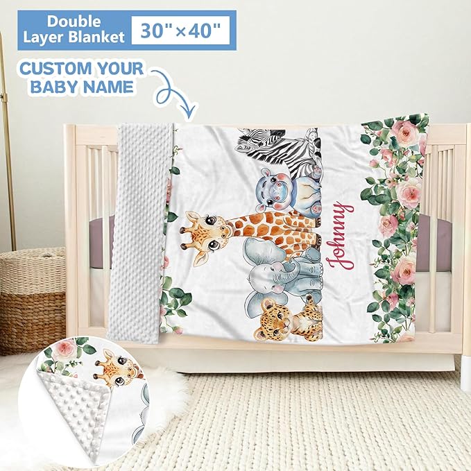Custom 5-Piece Baby Crib Bedding Set, Personalized Name for Kid Toddler, Animal Nursery for Boy Girl, Double Layer, Customized Gift for Infant
