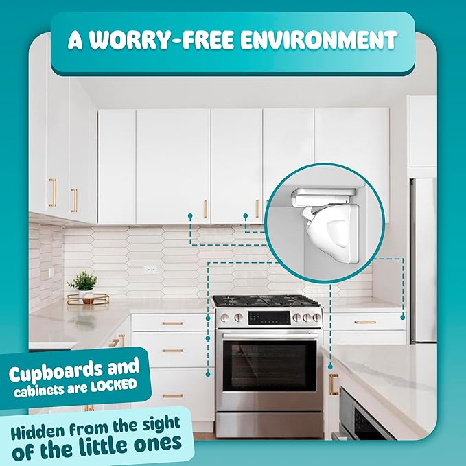 Booboo® Magnetic Child Safety Cupboard Locks for Children x4 Locks + x1 Key, Baby Proofing for Kitchen, Cabinets and Drawers, 30 Second Install No Drilling 3M Adhesive (4 Pack)