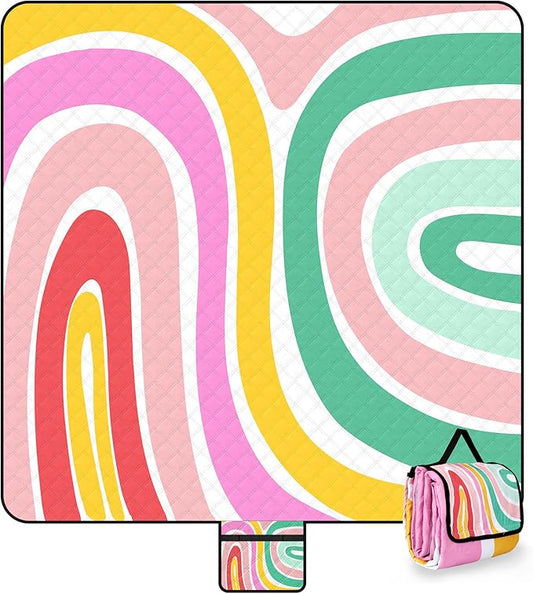 ADecor Picnic Blankets, 79" x 79" Large Beach Blanket Waterproof Sandproof, Foldable Lightweight Portable Picnic Mat Beach Vacation Essentials for Park, Camping, Hiking, Travel, Grass Lawn