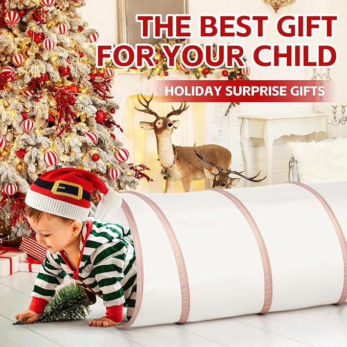 Moncoland Kids Play Tunnel Tent for Toddlers, Pop Up Crawl Tunnel Toy for Baby or Pet with Neutral Color, Collapsible Gift for Boy and Girl Play Tunnel Indoor and Outdoor Game (Beige Tunnel)