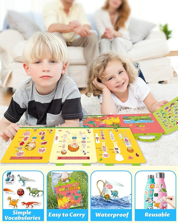 Reusable Sticker Book for Toddlers 2-4 Years, Stickers for Kids, Toddler Sticker Book Ages 1-3, Toddler Craft Activities, Toddlers Travel Toys Ages 2+ Boy Girl Birthday Gifts