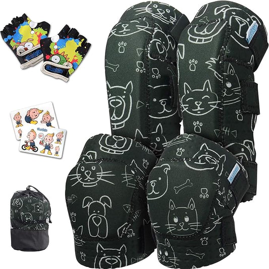 Soft-Style Kids Knee and Elbow Pads with Bike Gloves, Flexible Impact-Resistant Gear for Ages 2-11, Designed for Balance Bikes, Roller-Skating, and Skateboarding