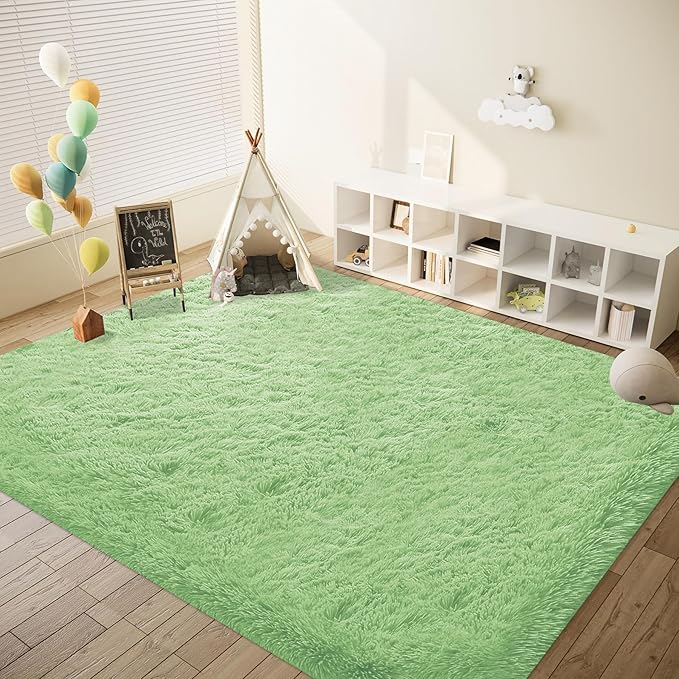 8x10 Area Rug for Living Room: Fluffy Shag Soft Washable Rugs Large Fuzzy Plush Indoor Carpet for Bedroom Nursery Playroom Kids Girls Boys Room (Sage Green, 8'x10')