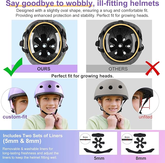 Vvinca Kids Toddlers Bike Helmet Adjustable for Ages 3-5-8 Years, Knee Pads and Elbow Pads Set Wrist Guard Sports Protective Gear Set for Roller Skate Bicycle Skateboard Scooter Girl Boy Birthday Gift