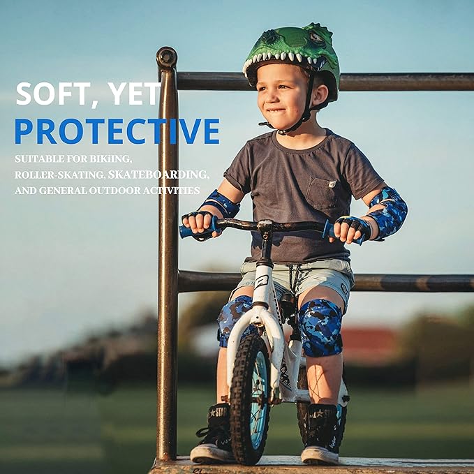 Soft-Style Kids Knee and Elbow Pads with Bike Gloves, Flexible Impact-Resistant Gear for Ages 2-11, Designed for Balance Bikes, Roller-Skating, and Skateboarding