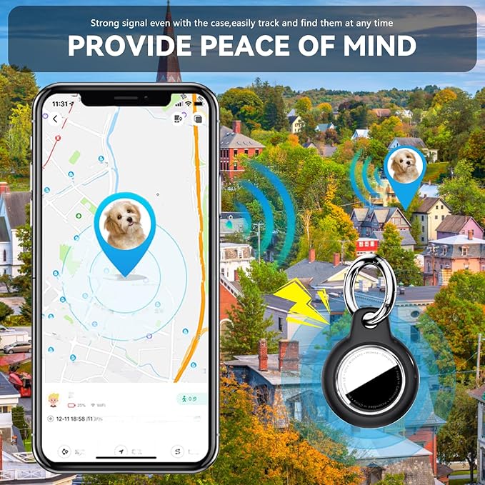 Upgrade Waterproof 2 Pack Airtags Holder with Apple Airtags Keychain, Hard PC Air Tag Case, Anti-Scratch & Shock Air tag Holder, Men's Women's Keyrings & Keychains -Black+Blue